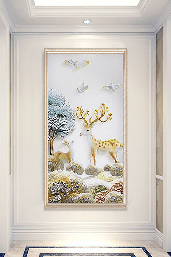 3d北欧小鹿玄关装饰画