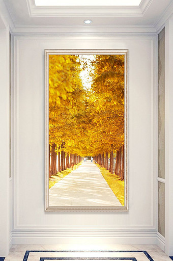 现代深秋金色树林艺术玄关装饰画图片