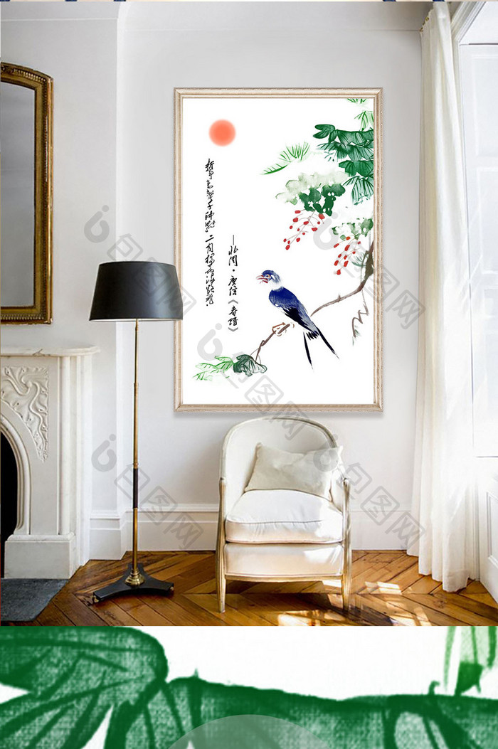 中式手绘花鸟过道玄关装饰画