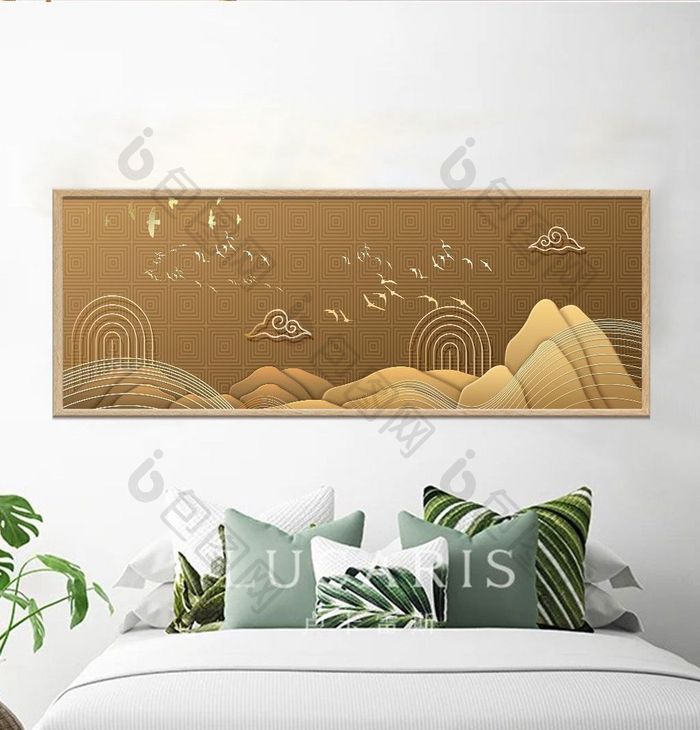 新中式质感纹理夕阳意境山水装饰画