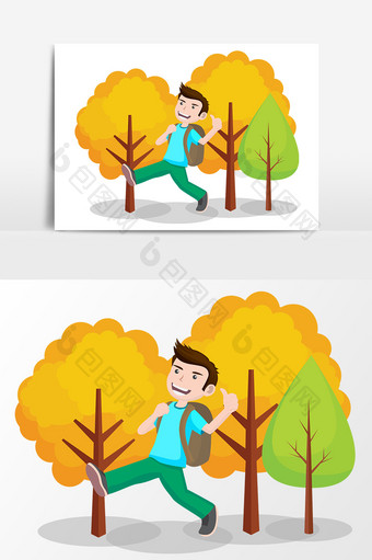 手绘扁平化秋季风景插画矢量素材图片
