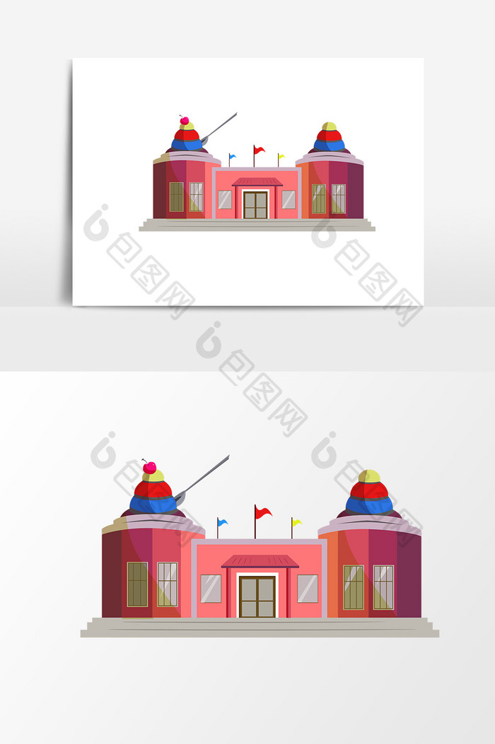 手绘卡通小清新粉色幼儿园房子建筑设计素材