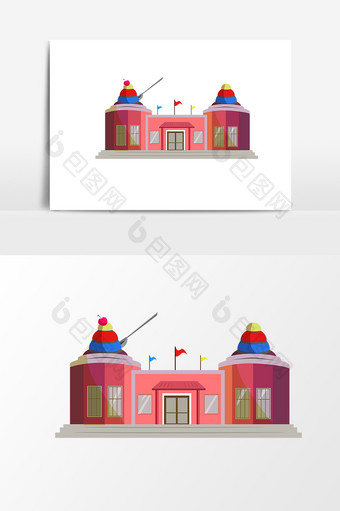 手绘卡通小清新粉色幼儿园房子建筑设计素材图片