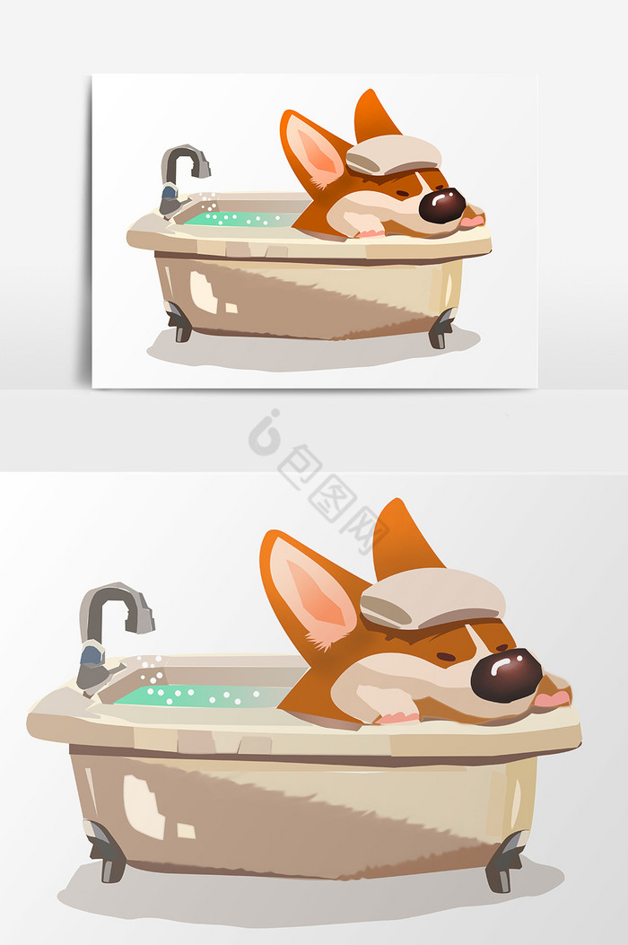 小狗浴盆洗澡插画图片
