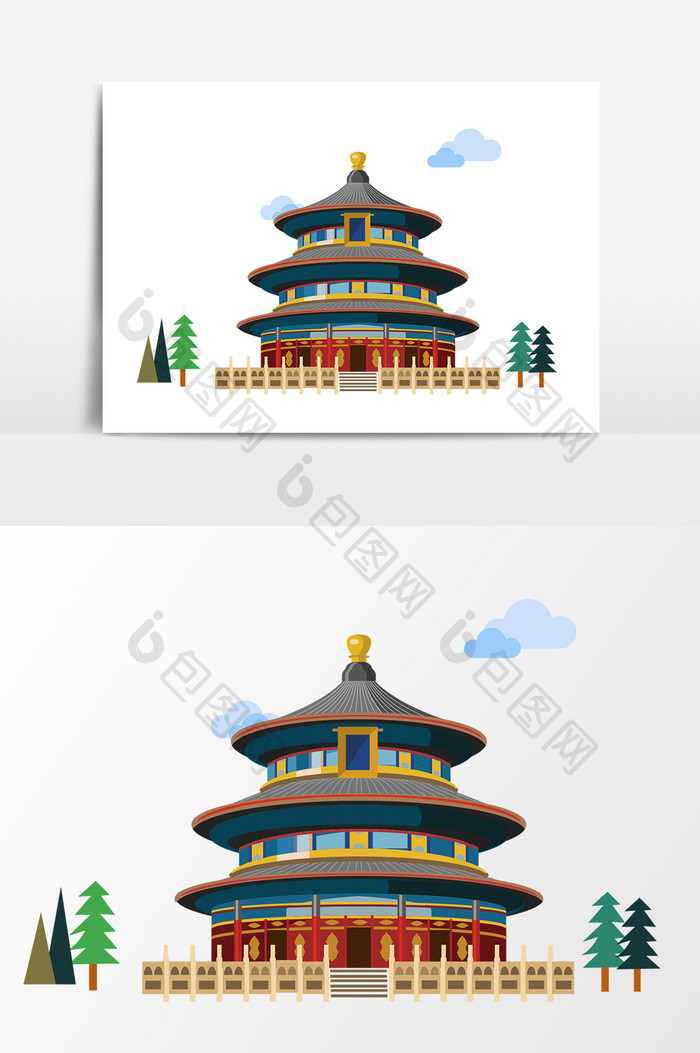 手绘北京天坛古建筑矢量素材