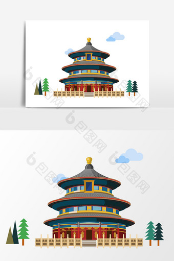 手绘北京天坛古建筑矢量素材图片