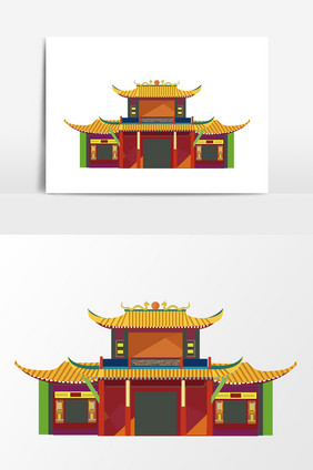 手绘北京古建筑插画矢量素材