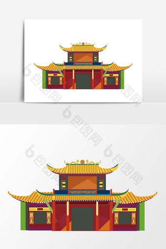 手绘北京古建筑插画矢量素材图片