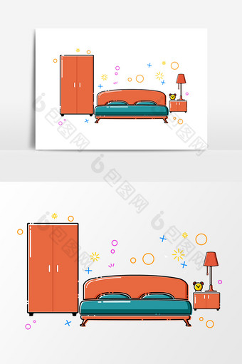 MEB风格手绘卡通卧室家具矢量素材图片