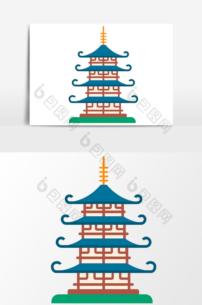 手绘中国风阁楼塔矢量素材