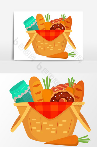 手绘小清新一篮瓜果蔬菜插画素材图片