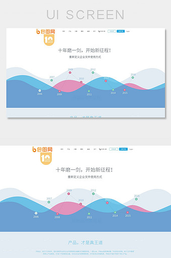 10周年企业官网扁平化小清新网站模板图片