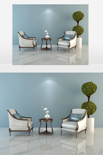 现代风格桌椅盆栽组合图片