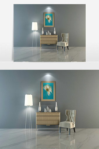 现代柜体椅子落地灯摆件组合图片