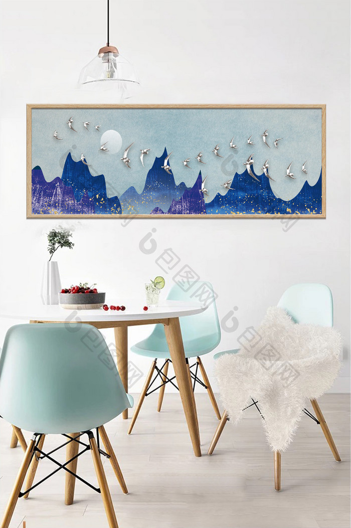 新中式质感意境蓝色山水装饰画