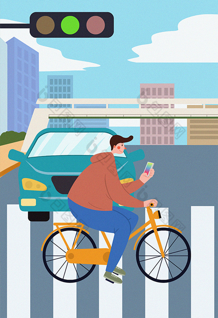 低头族看手机沉迷手机患者插画图片