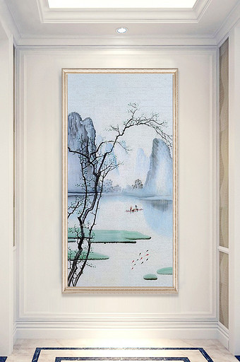 中式山水水墨玄关装饰画图片