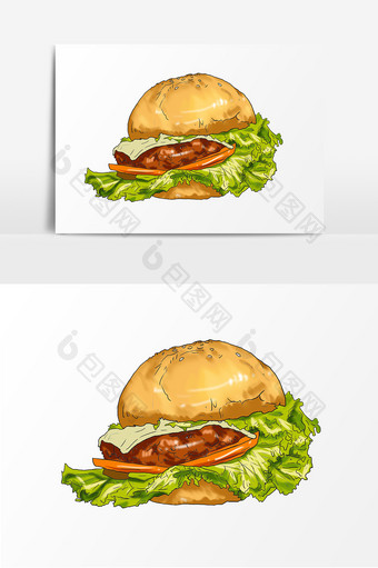 手绘卡通汉堡插画元素图片