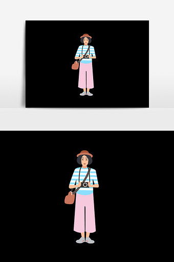 带帽旅游人物插画元素图片