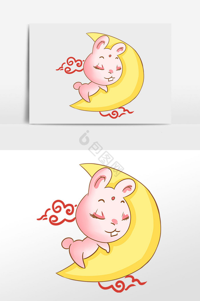 中秋节玉兔奔月彩云插画图片