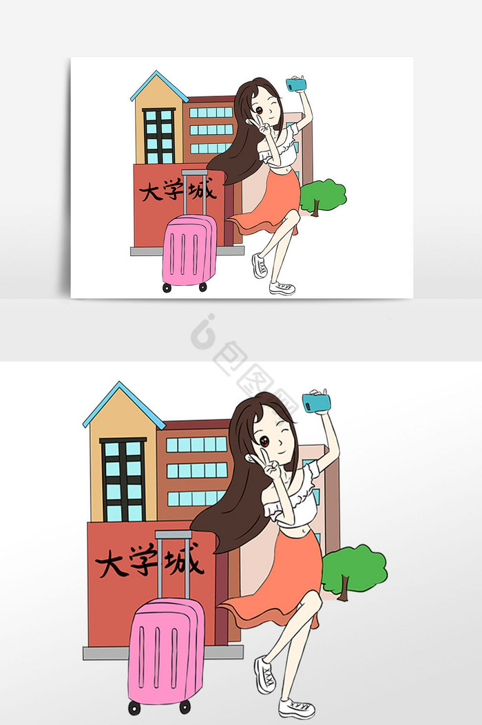 开学季女学生自拍插画图片