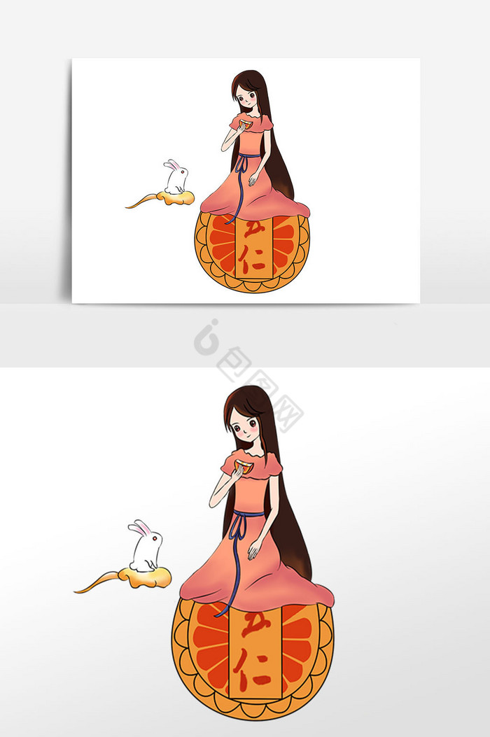 中秋节五仁月饼女孩插画图片