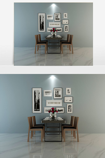 现代餐桌椅挂画组合图片