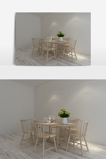 木质简约餐桌组合模型图片