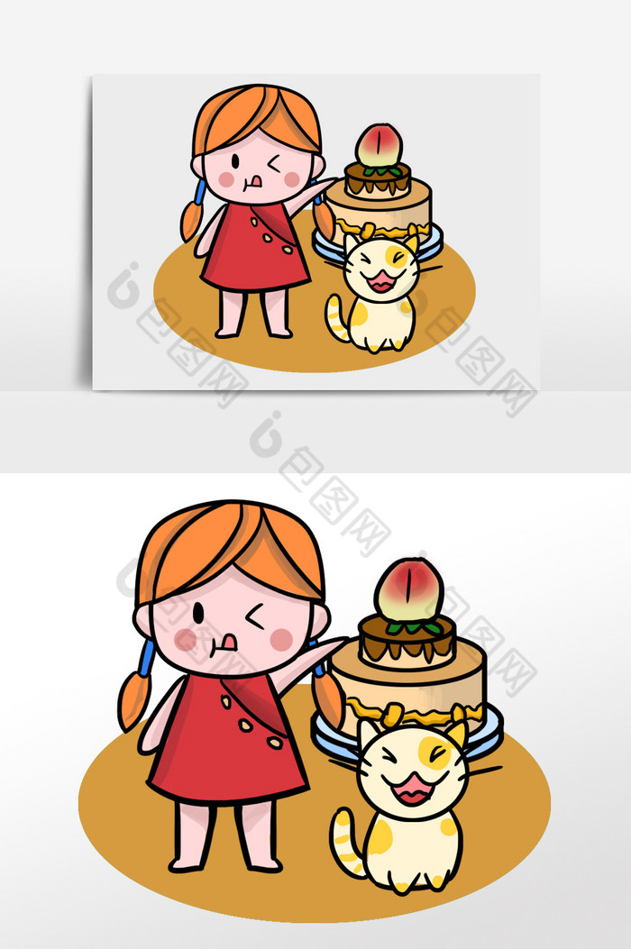 小女孩蛋糕插画图片图片