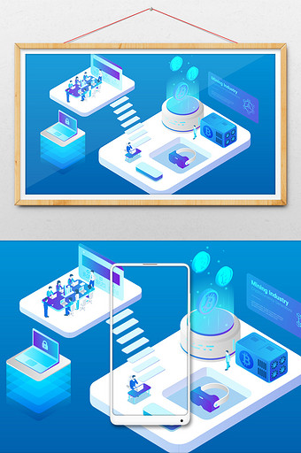 2.5D等距科技比特币场景图片