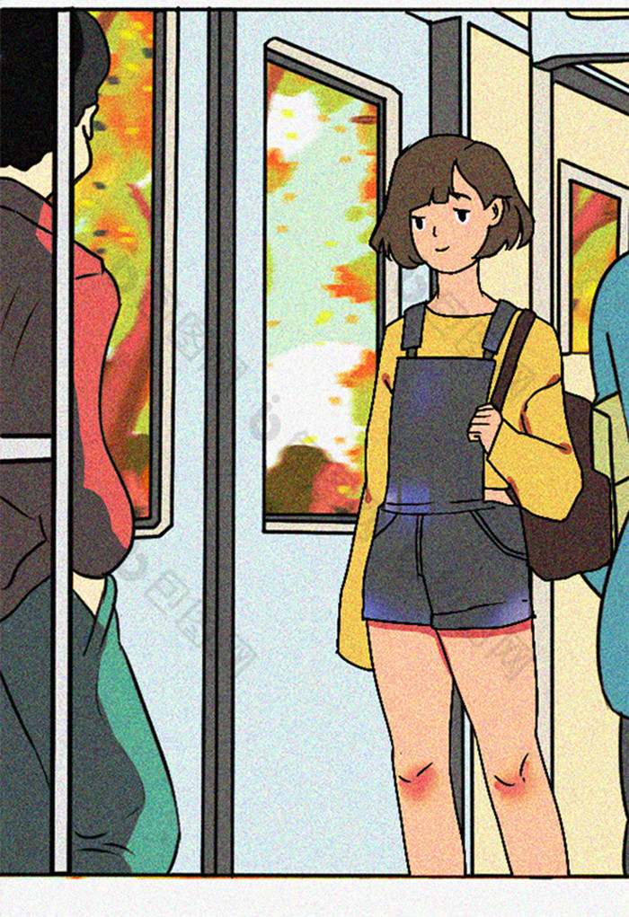 上班族乘地铁上班生活场景插画图片
