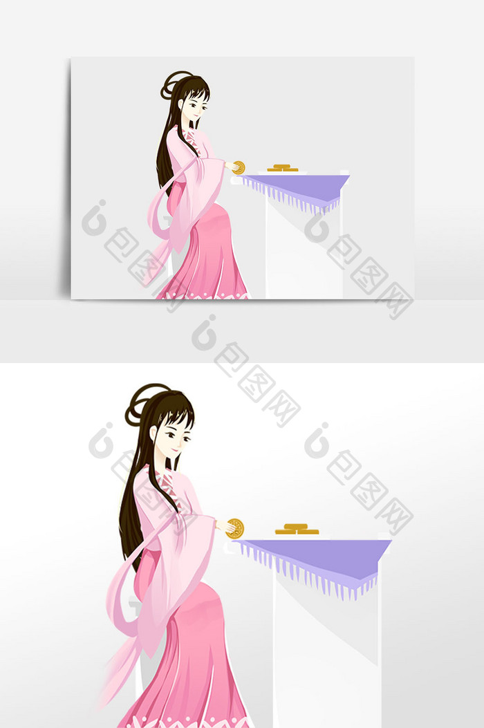 手绘中秋节人物月饼插画元素