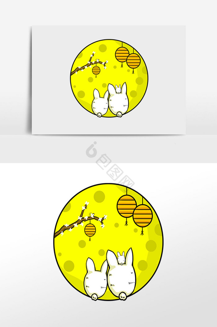 中秋节兔子赏月插画图片