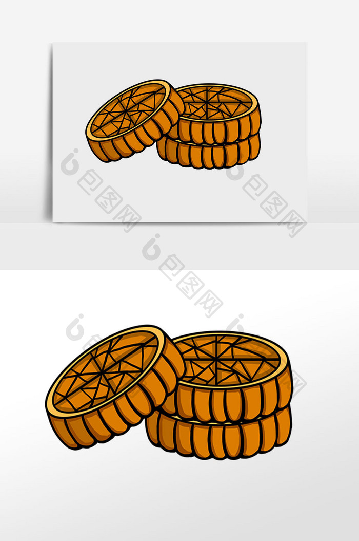手绘中秋节三块月饼插画元素