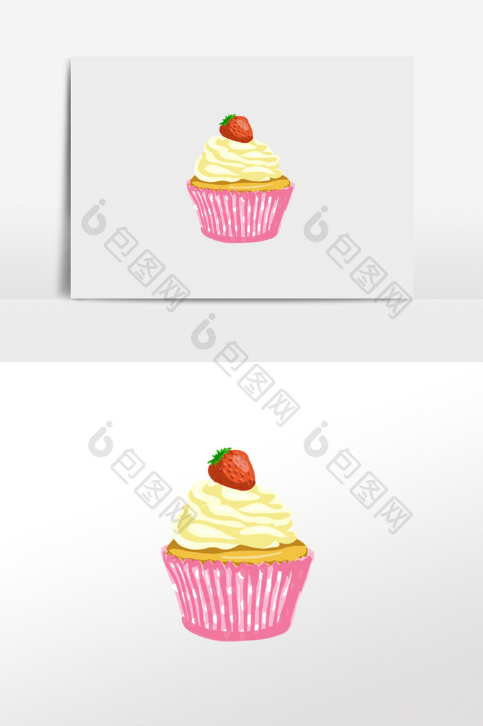 美味可口草莓小蛋糕插画元素