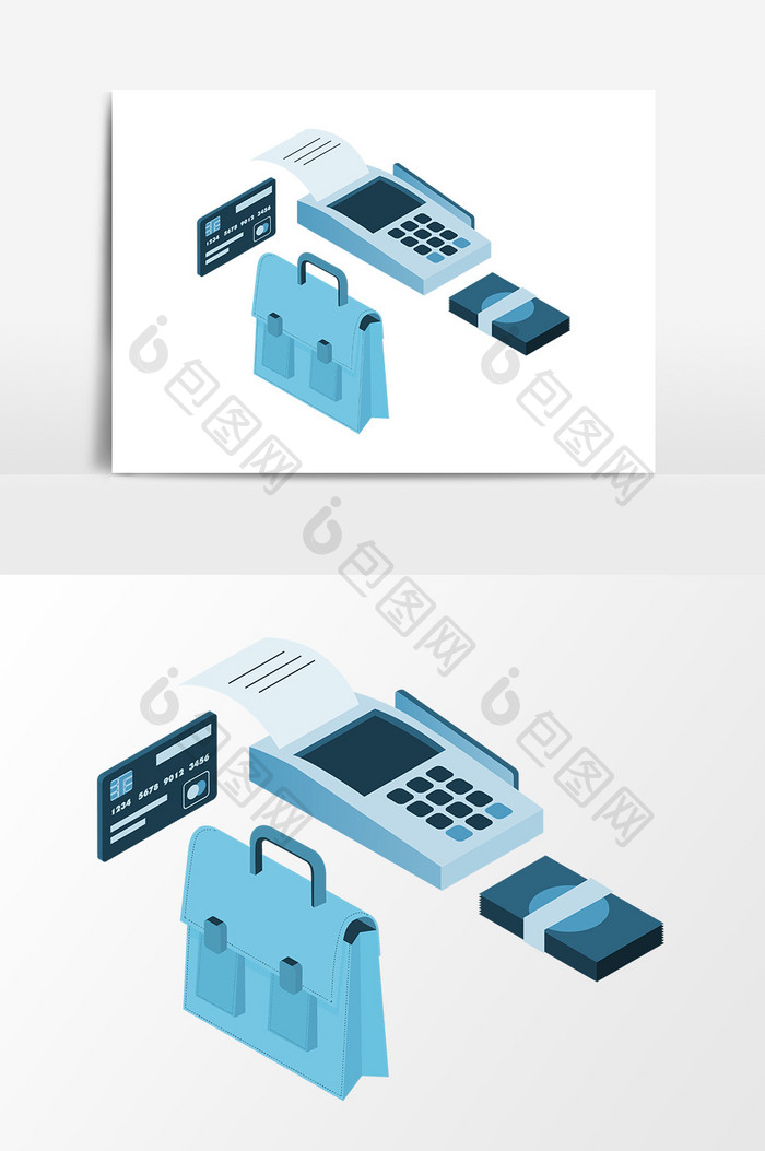 手绘扁平化商务公文包银行卡矢量素材