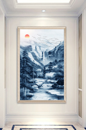 新中式意境山水风景国画玄关装饰画