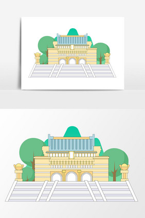 手绘卡通扁平化古建筑矢量素材