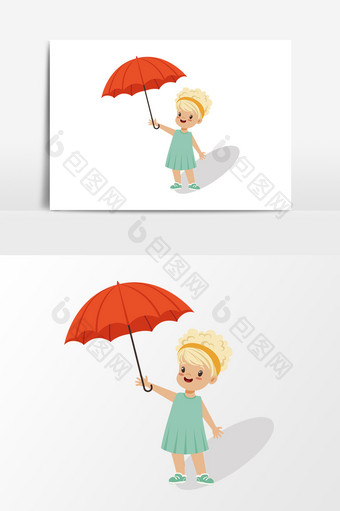 手绘小清新打伞的女孩插画素材图片