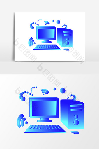 扁平化办公场景电脑素材渐变风格矢量素材图片
