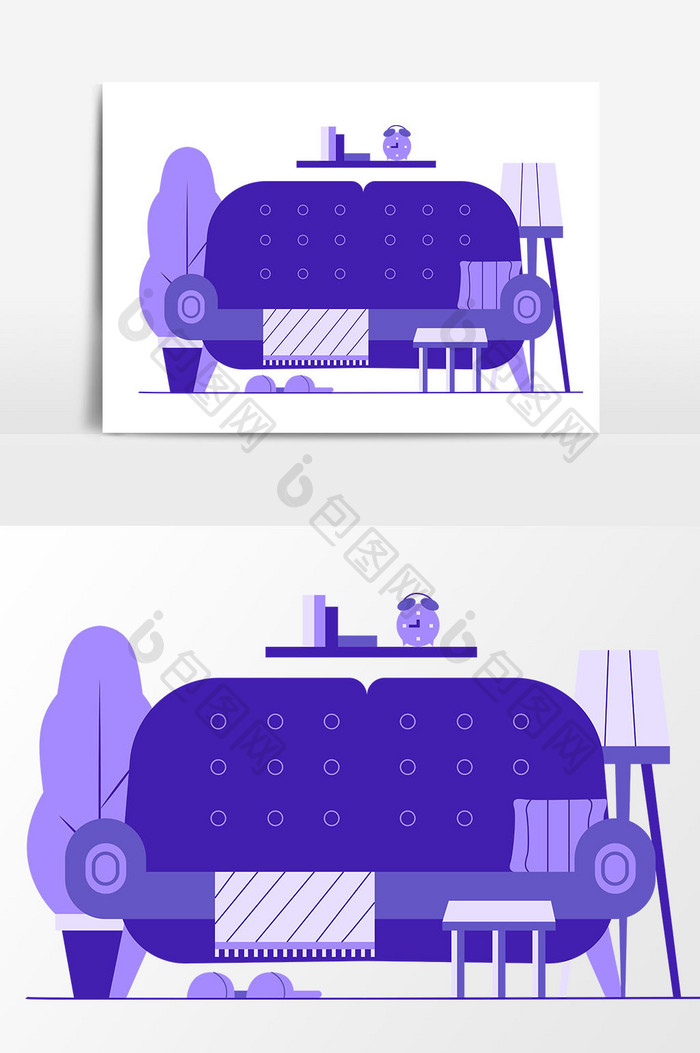 扁平化紫色室内家具设计插画素材