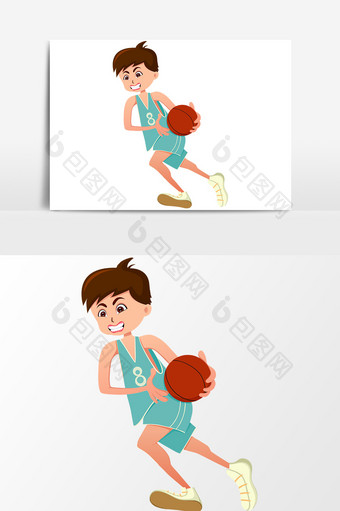 手绘打篮球的小伙子插画素材图片