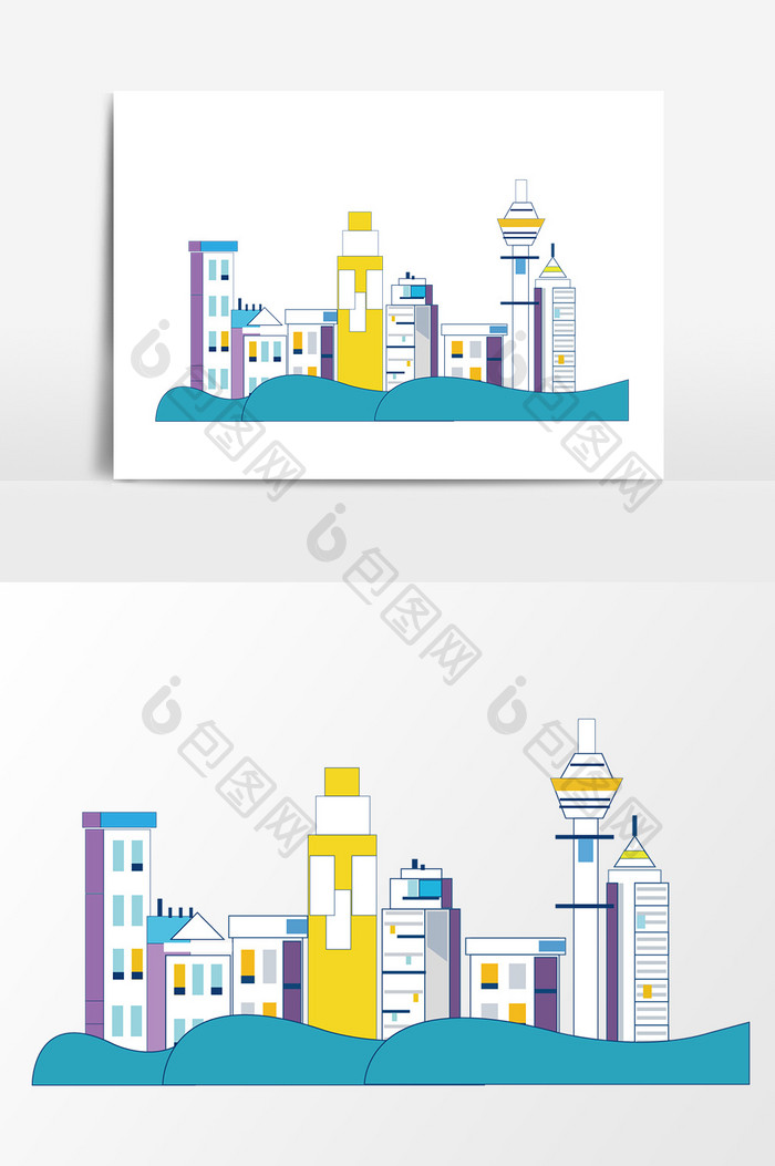 手绘扁平化彩色高楼大厦矢量素材