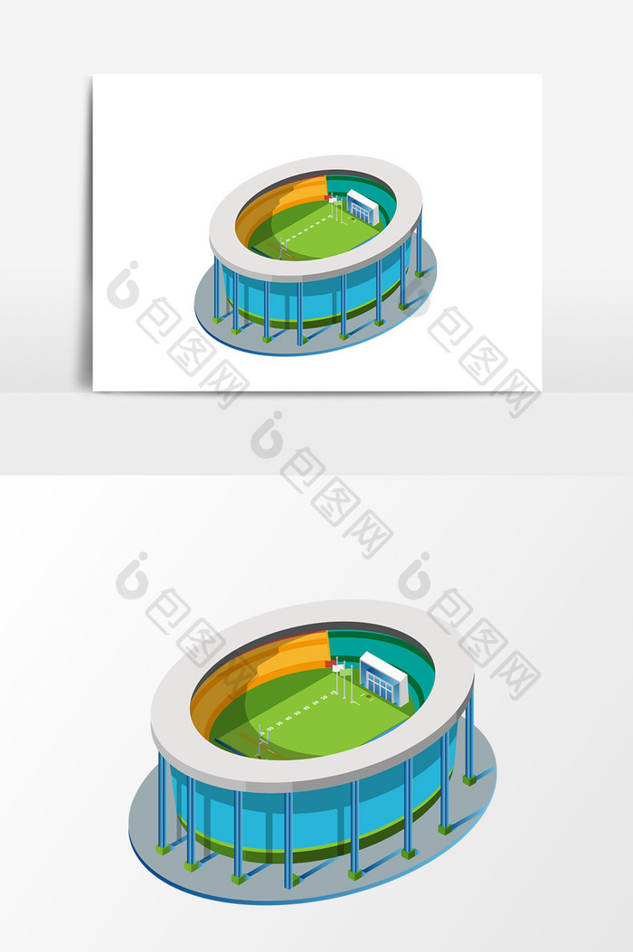 手绘卡通体育馆建筑设计素材