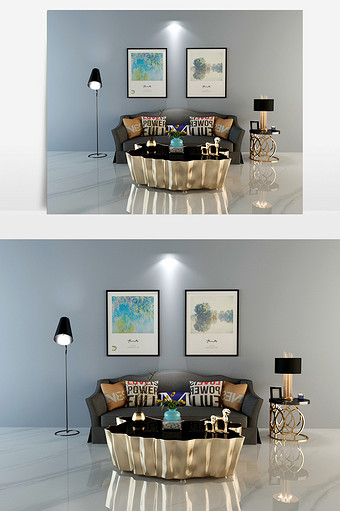 现代简约风格沙发和茶几组合图片
