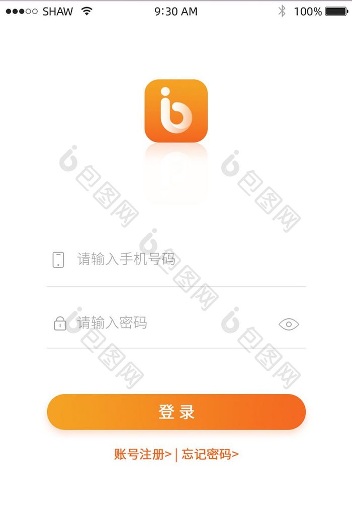 黄色渐变app商城登录界面矢量图标