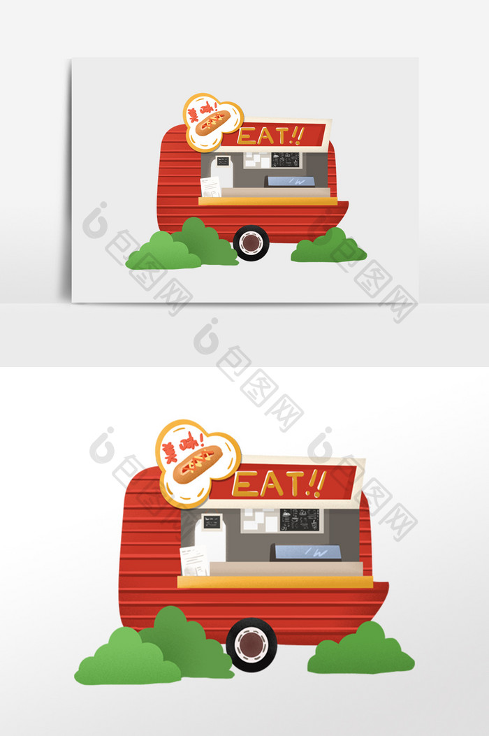 红色餐车流动车插画素材