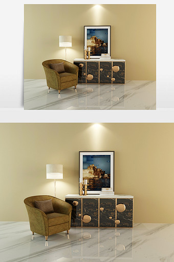 现代柜体椅子挂画摆件组合图片
