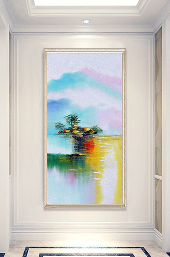中式山水风景油画玄关装饰画图片