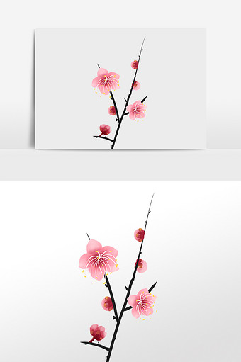 中国风小清新粉色梅花插画元素图片